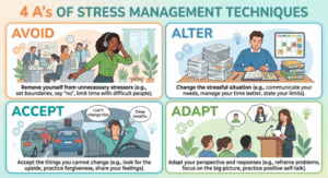 Four A's diagram: Avoid, Alter, Adapt, Accept]